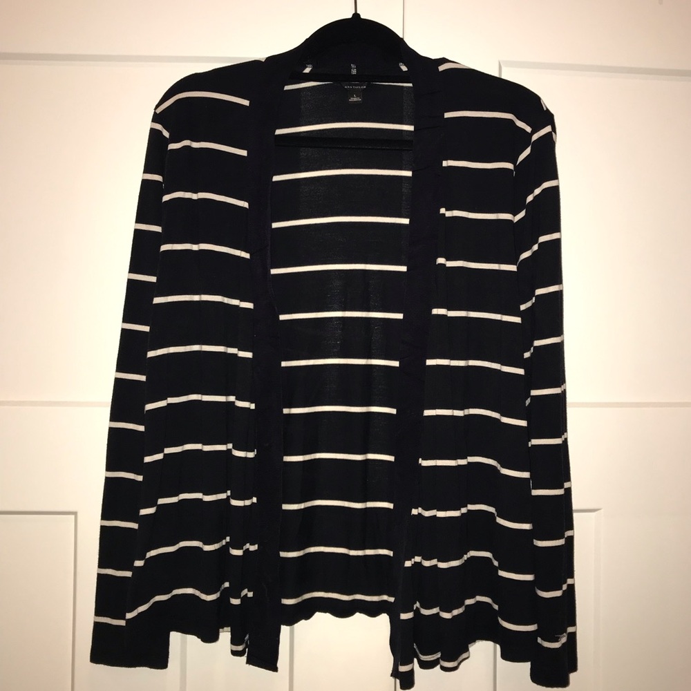 Ann Taylor navy/white stripe cardigan, size Large